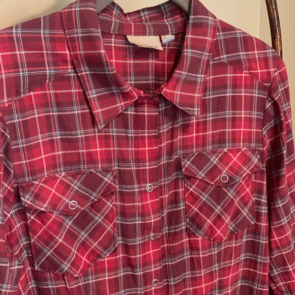 ATHLETA Red Plaid Peplum Shirt - Picture 1 of 3